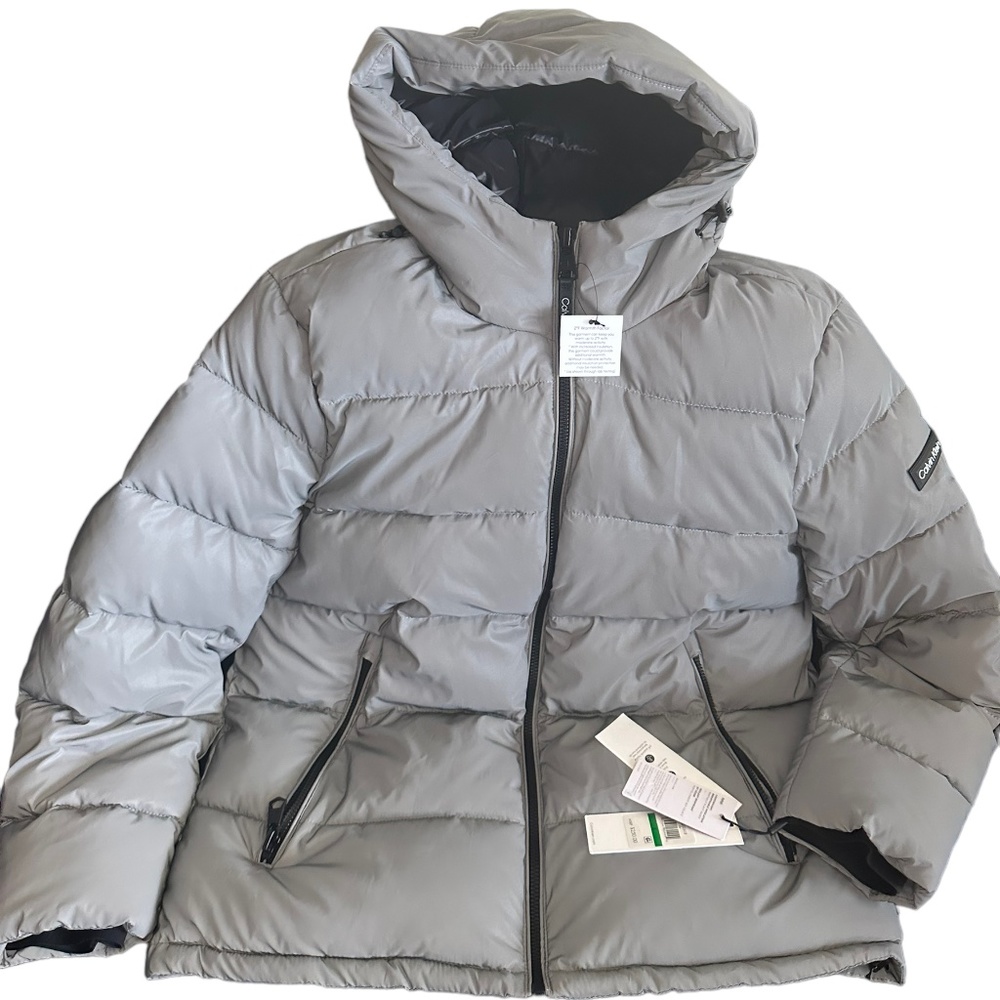 Mens Calvin Klein silver reflective coat,